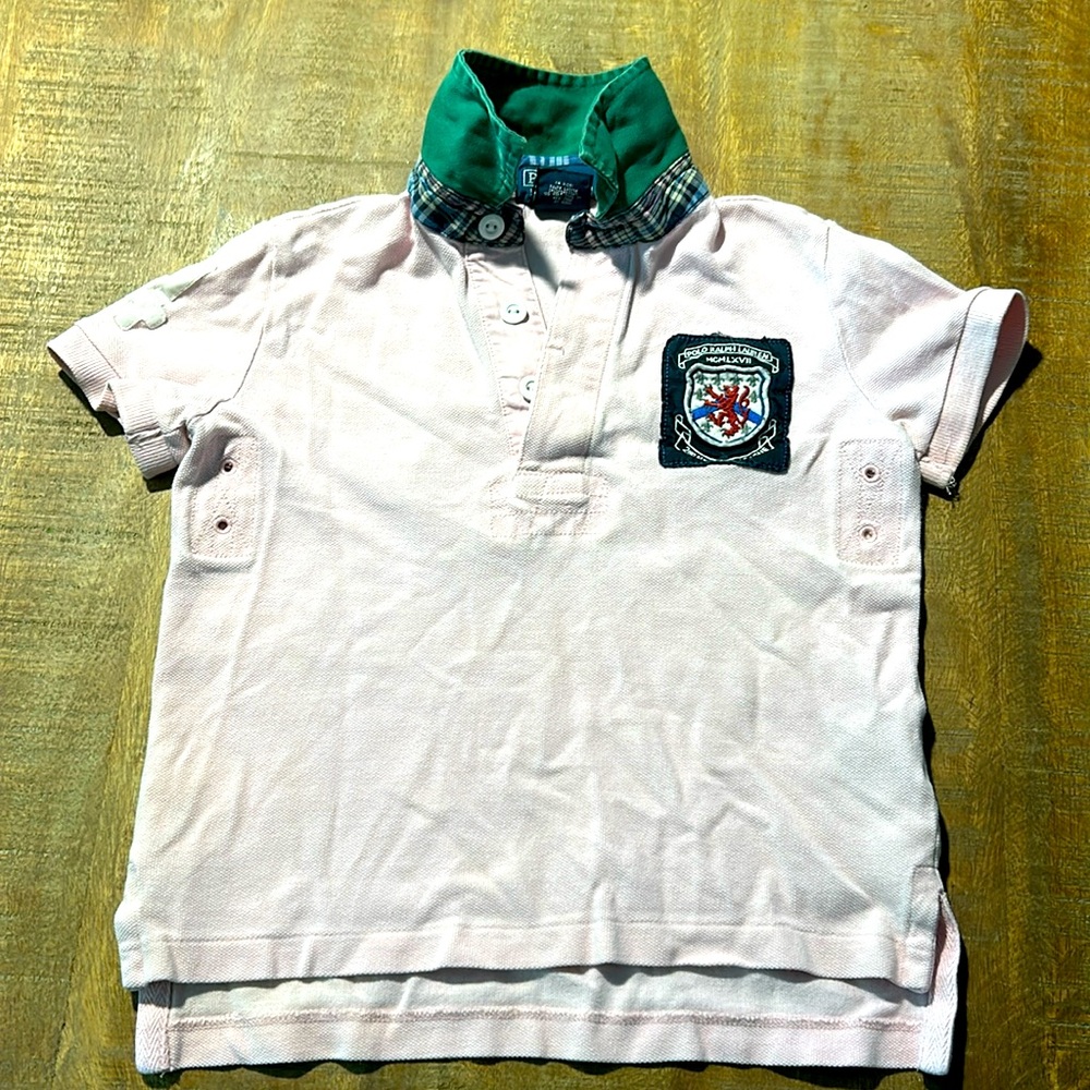 Ralph Lauren 3T pink polo shirt with green collar